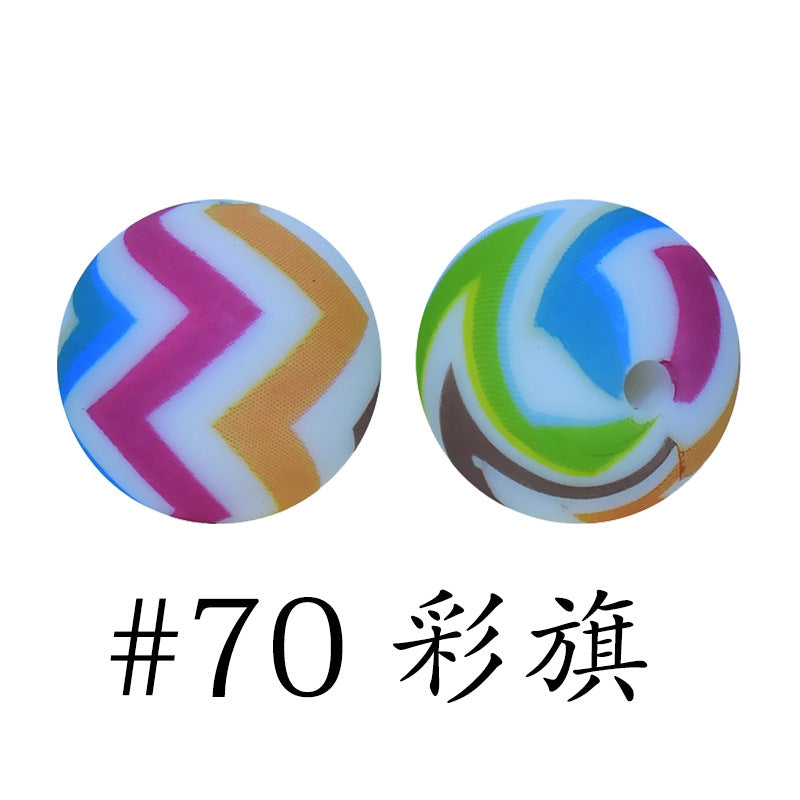 Wholesale 50pcs 16mm Print Silicone Beads Colorful Silicone Water Transfer Beads